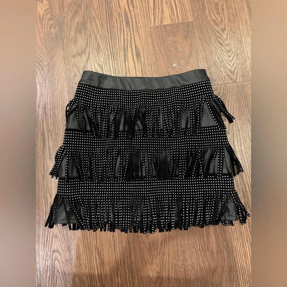 Sincerely Jules Black Fringe Mini Skirt with Silver Studs - Picture 3 of 7
